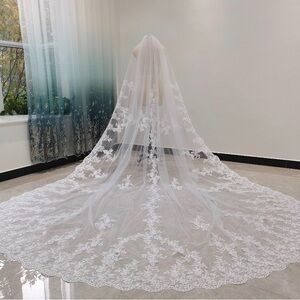 Long Lace Cathedral Bridal Veil - White 118”